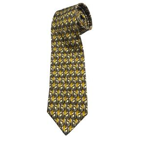 Ermenegildo Zegna Men's Silk Necktie Gold Brown Geometric‎ Patterned Tie